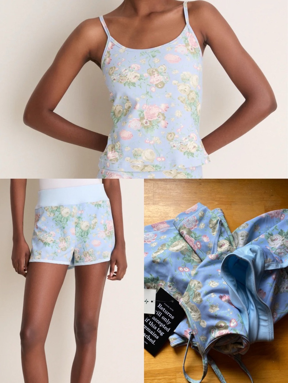 Tuckernuck Light Blue Floral Athletic Lounge Shorts and Tank Set
